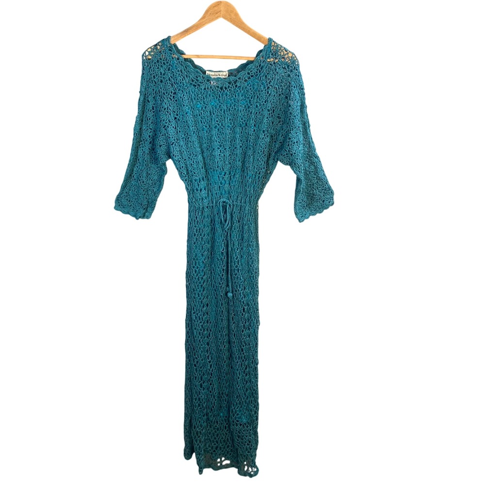 Seventh Avenue Crochet Maxi Dress 1X Beaded Y2k Boho Fairy Festival Beach